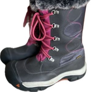 Keen Kelsey Winter Faux Fur Lace Up Side Zip Snow Boots Big Kids Girls size 4